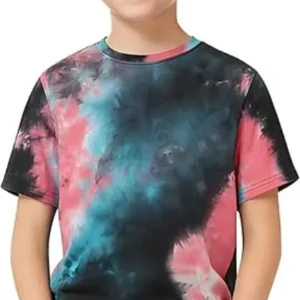 Boys Tie Dye Cotton Casual Short Sleeve T-Shirt Ornage