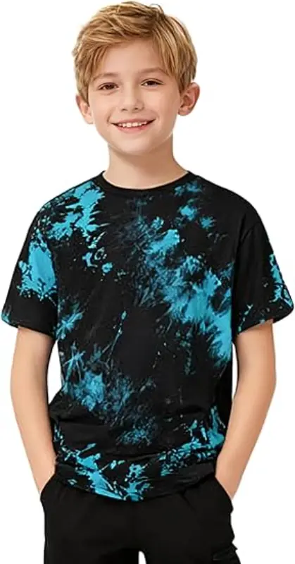 Boys Tie Dye Cotton Casual Short Sleeve T-Shirt Black