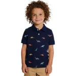 kids playful dinosaur allover polo navy