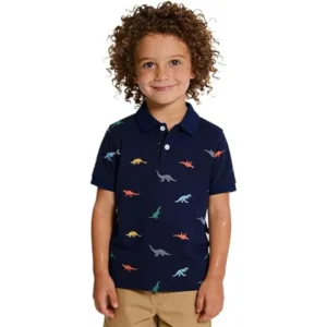 kids playful dinosaur allover polo navy