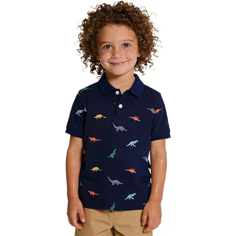 kids playful dinosaur allover polo navy